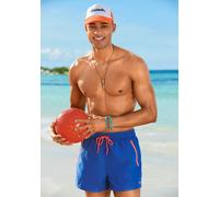 Badeshorts BENCH., Herren, Gr. XL (54/56), N-Gr, blau (blau, orange), Microfaser, Polyester, kontrastfarbene Details, unifarben, Badehosen Badeshorts, mit Reißverschlusstaschen (89358801-XL) blau, ora