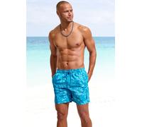 Badeshorts BENCH., Herren, Gr. XXL (58/60), N-Gr, blau (blau bedruckt), Recycling-Polyester, geblümt, Badehosen Badeshorts, mit modernem Hawaii-Print (89125512-XXL) blau bedruckt