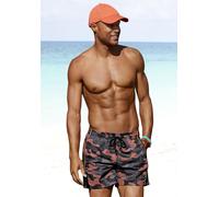 Badeshorts BENCH. "Jones", Herren, Gr. L (52), N-Gr, orange (schwarz, orange), Polyester, bedruckt, Badehosen Badeshorts, in Tarnfarben (21514833-L) schwarz, orange