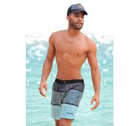 Badeshorts BENCH. "Mac", Herren, Gr. M (50), N-Gr, blau (schwarz, blau, hellblau), Microfaser, Polyester, bedruckt, Badehosen Badeshorts, im trendigen Blockstreifen-Look (614752-M) schwarz, blau, hell