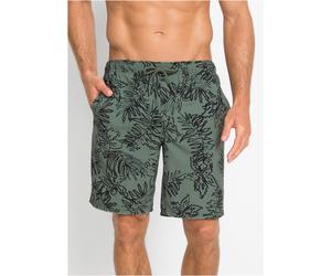 Badeshorts BONPRIX "Badeshorts Herren", Herren, Gr. 64/66, N-Gr, oliv, schwarz bedruckt, Web, Obermaterial: 100% Polyester. Netz: 100% Polyester, Badehosen Badeshorts, mit Innenslip und Münztasche aus
