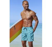 Badeshorts BRUNO BANANI "Riley", Damen, Gr. L (52), N-Gr, blau (blau bedruckt), Microfaser, Recycling-Polyester, bedruckt, Badehosen Badeshorts, mit Logodruck (72554847-L) blau bedruckt