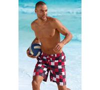 Badeshorts BUFFALO, Herren, Gr. L (52), N-Gr, bunt (rot, marine, kariert), Microfaser, Polyester, Colorblocking, bedruckt, Badehosen Badeshorts, im trendigen Karo-Design (591065-L) rot, marine, karier