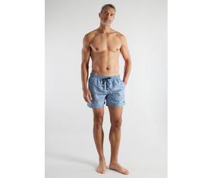 Badeshorts BUGATTI, Herren, Gr. 4, N-Gr, blau (blau, mittel, streifen), Popeline, Obermaterial: 100% Polyester, Badehosen Badeshorts, mit Logodruck, gestreift, mit Kordelzug, bequem (93450927-4) blau,