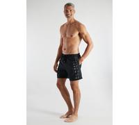 Badeshorts BUGATTI, Herren, Gr. 4, N-Gr, schwarz (schwarz, dunkel, uni), Popeline, Obermaterial: 100% Polyester, Badehosen Badeshorts, basic, mit Logodruck, mit Kordelzug, bequem (12241113-4) schwarz,
