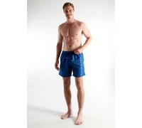 Badeshorts BUGATTI, Herren, Gr. 8, N-Gr, blau (blau, mittel, uni), Popeline, Obermaterial: 100% Polyester, Badehosen Badeshorts, basic, mit Logodruck, mit Kordelzug, bequem (89456819-8) blau, mittel,