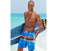 Badeshorts CHIEMSEE, Herren, Gr. M (50), N-Gr, blau (blau, orange), Microfaser, Polyester, Colorblocking, bedruckt, Badehosen Badeshorts, elastischer Bund, mit Außenkordel, mit seitlichen Eingrifftasc