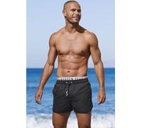 Badeshorts COPENHAGEN STUDIOS, Herren, Gr. M (50), N-Gr, schwarz, Recycling-Polyester, unifarben mit Farbeinsätzen, Badehosen Badeshorts, mit elastischem Bund (83984645-M) schwarz