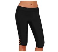 Badeshorts Damen 3/4 Lang Badehose Schwimmradler Knielang Schwimmleggings Strand Boardshorts Schnell Trocknendes Schwimmhose Yoga Sporthose Schwimmen Bademode UV-Schutz Schwarz Badeshorts für Damen