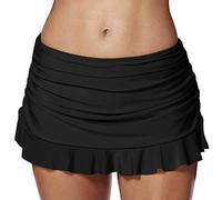 Badeshorts Damen Elegant Baderock mit Innenslip Retro Raffung Bademode Kurze Rock Ruched Bauchweg Badehose Bikinirock Eingebaut Bikinihose Sportrock Schwimmrock Strandbikini Bikini (Black #5, XL)