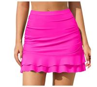 Badeshorts Damen Elegant Rüschen Bikinirock Bademode Kurze Rock Baderock mit Innenslip High Waist Minirock Badehose Badebekleidung Eingebaut Bikinihose Frauen Sportrock Schwimmrock Strandbikini