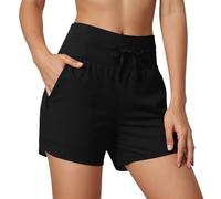 Badeshorts Damen Schwimmen Boardshorts Upf50+ Uva Schutz Schnelltrocknend Sommer Bikini Shorts High Waist Trunks 5" Mit Liner Taschen Armeegrün Beige Schwarz Dunkelgrau Marine Lila Himmelblau