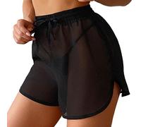 Badeshorts Damen Strandhose Durchsichtig Mesh Bikinihose Schwimmshorts Kurz Bikini Cover Up Shorts Schwimmhose High Waist Bauchweg Badehose Strandshorts Sexy Transparent Badeshort Swim Shorts