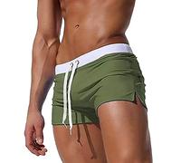 Badeshorts für Herren Badehose Kurz Badehosen Männer Eng Schwimmhose Boxer Badepants Wassersport Kurze Hose Schnelltrocknende Strandshorts mit Reissverschluss (EU L/Tag XL, Grün_A)