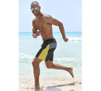 Badeshorts H.I.S, Herren, Gr. S (46/48), N-Gr, schwarz (schwarz, gelb), Microfaser, Recycling-Polyester, unifarben mit Farbeinsätzen, Badehosen Badeshorts, im Colorblocking-Design (68592752-S) schwarz