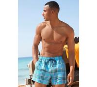 Badeshorts H.I.S "Karo", Herren, Gr. M (50), Kurz, blau (hellblau (kurzgröße)), Microfaser, Microfaser, Polyester, kariert, Badehosen Badeshorts, mit kontrastfarbiger Kordel (24286008-M) hellblau (kur