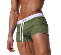 Badeshorts Herren Badehose Männer Kurz Enge Schwimmhose Schwimmshorts Boardshorts Schnelltrocknend Bademode Badehosen Badepants Swim Shorts Herren Strand Shorts Strandhose Badeslip Armee Grün L