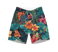 Badeshorts Herren， Musterdruck Elastische Taille Kordelzug Kurze Hosen Mit Taschen Atmungsaktiv Strandhose Basic Bermuda Shorts Jogginghose Kurz Swimming Shorts Tropisch Shorts