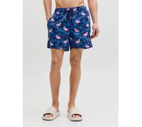 Badeshorts JACK & JONES "JPSTMAUI VIBES NOVELTY AOP SWIM SHORT SN", Herren, Gr. L, N-Gr, navy blazer, Web, Obermaterial: 100% Polyester, bedruckt, Badehosen Badeshorts, Kunstfaser (86645933-L) navy bl