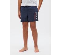 Badeshorts JACK & JONES JUNIOR "JPSTMAUI mit Logoprint und praktischen Taschen", Kinder, Gr. 128, N-Gr, blau (navy blazer), Web, Polyester, bedruckt, Badehosen Badeshorts, bedruckt, modisch, regular f