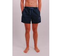Badeshorts JOOP "Solid", Herren, Gr. M, N-Gr, blau (schwarz sapphire), Microfaser, Obermaterial: 100% Polyester, unifarben, Badehosen Badeshorts, Cornflower-Logo, kurze Seitenschlitze (67379802-M) sch