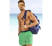 Badeshorts KANGAROOS "Adams", Herren, Gr. L (52), N-Gr, grün, Microfaser, kontrastfarbene Details, Badehosen Badeshorts, mit großem Logoschriftzug (20632529-L) grün