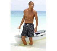 Badeshorts S.OLIVER "Blade", Herren, Gr. XL (54/56), N-Gr, schwarz (schwarz, bedruckt), Polyester, bedruckt, Badehosen Badeshorts, mit trendigem Palmenprint, Topseller (71250939-XL) schwarz, bedruckt