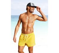 Badeshorts S.OLIVER, Herren, Gr. L (52), N-Gr, gelb, Microfaser, Microfaser, Polyester, kontrastfarbene Details, unifarben, Badehosen Badeshorts, mit komplementärem Farbdesign (12802264-L) gelb