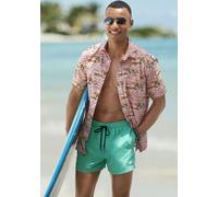 Badeshorts S.OLIVER, Herren, Gr. L (52), N-Gr, grün, Microfaser, Microfaser, Polyester, kontrastfarbene Details, unifarben, Badehosen Badeshorts, mit komplementärem Farbdesign (15919534-L) grün