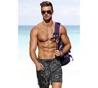 Badeshorts S.OLIVER, Herren, Gr. L (52), N-Gr, schwarz-weiß (schwarz, weiß), Polyester, bedruckt, Badehosen Badeshorts, mit modernem Print, Topseller (48863146-L)