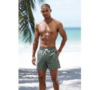 Badeshorts S.OLIVER, Herren, Gr. L, N-Gr, grün (olive, creme print), Microfaser, Obermaterial: 50% Polyester, 50% Polyester (Reborn™). Innenslip: 100% Polyester, bedruckt, Badehosen Badeshorts, mit mo