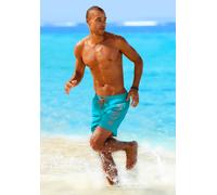 Badeshorts S.OLIVER, Herren, Gr. M (50), N-Gr, blau (türkis), Microfaser, Polyester, Badehosen Badeshorts, mit trendigem Logoprint (580154-M) türkis