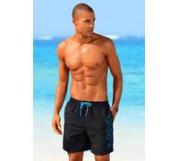 Badeshorts S.OLIVER, Herren, Gr. M (50), N-Gr, schwarz, Microfaser, Polyester, Badehosen Badeshorts, mit trendigem Logoprint (819089-M) schwarz