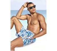 Badeshorts S.OLIVER, Herren, Gr. S (46/48), N-Gr, blau (blau, weiß), Microfaser, Microfaser, Polyester, bedruckt, Badehosen Badeshorts, Innenslip, mit kleiner Innentasche, Gesäßtasche mit Klettverschl