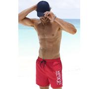 Badeshorts S.OLIVER, Herren, Gr. XL (54/56), N-Gr, rot, Microfaser, Polyester, kontrastfarbene Details, unifarben, Badehosen Badeshorts, mit Logodruck und kontrastfarbenen Details (76016564-XL) rot