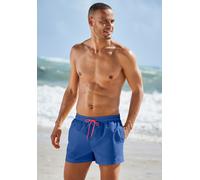 Badeshorts S.OLIVER, Herren, Gr. XXL (58/60), N-Gr, blau, Microfaser, Microfaser, Polyester, kontrastfarbene Details, unifarben, Badehosen Badeshorts, mit komplementärem Farbdesign (88788134-XXL) blau