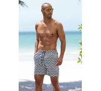 Badeshorts S.OLIVER "Jeason", Herren, Gr. L, N-Gr, blau (marine bedruckt), Microfaser, Recycling-Polyester, bedruckt, casual, Badehosen, im Wellendesign (86673208-L) marine bedruckt