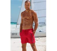 Badeshorts S.OLIVER "Philip", Herren, Gr. XL (54/56), N-Gr, rot, Microfaser, Polyester, unifarben, Badehosen Badeshorts, mit Logo-Print im Used-Look (852057-XL) rot