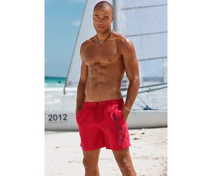 Badeshorts S.OLIVER "Philip", Herren, Gr. XL (54/56), N-Gr, rot, Microfaser, Polyester, unifarben, Badehosen Badeshorts, mit Logo-Print im Used-Look (852057-XL) rot