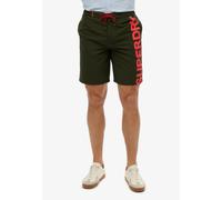 Badeshorts SUPERDRY "CLASSIC 19 LOGO BOARDSHORT", Herren, Gr. M, N-Gr, grün (surplus goods olive grün), Polyester, bedruckt, Badehosen Badeshorts (56697469-M)
