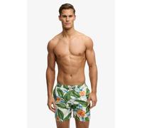 Badeshorts SUPERDRY "HAWAIIAN PRINT 16 SWIM SHORT", Herren, Gr. M, N-Gr, bunt (evergrün hawaiian optic), Web, Polyester, bedruckt, Badehosen Badeshorts, Kunstfaser, relaxed fit (67481937-M) evergrün h
