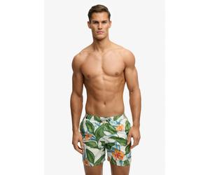 Badeshorts SUPERDRY "HAWAIIAN PRINT 16 SWIM SHORT", Herren, Gr. M, N-Gr, bunt (evergrün hawaiian optic), Web, Polyester, bedruckt, Badehosen Badeshorts, Kunstfaser, relaxed fit (67481937-M) evergrün h