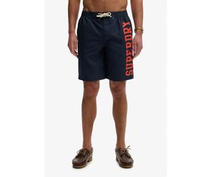 Badeshorts SUPERDRY "LOGO 19 BOARDSHORT", Herren, Gr. XL, N-Gr, blau (nautical navy), Web, Polyester, bedruckt, Badehosen Badeshorts (67972357-XL) nautical navy