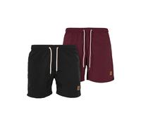 Badeshorts URBAN CLASSICS "Urban Classics Herren Block Swim Shorts 2-Pack", Herren, Gr. S, US-Größen, blk, blk, cherry, 100% Polyamid, Badehosen Badeshorts (48293904-S) blk, blk, cherry