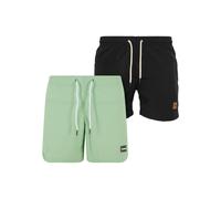 Badeshorts URBAN CLASSICS "Urban Classics Herren Block Swim Shorts 2-Pack", Herren, Gr. S, US-Größen, schwarz (vintagegrün, schwarz), 100% Polyester, Badehosen Badeshorts (22216434-S) vintagegrün, sch
