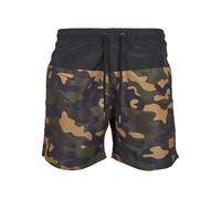 Badeshorts URBAN CLASSICS "Urban Classics Herren Block Swim Shorts", Herren, Gr. 5XL, US-Größen, grün (blk, woodcamo), 100% Polyamid, Badehosen Badeshorts (46892230-5XL) blk, woodcamo