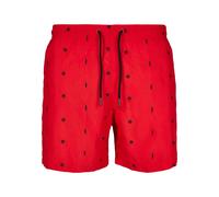 Urban Classics Herren Badehose Embroidery Swim Shorts, Badeshorts mit Miniatur-Stickereien, schnelltrocknend, Leaf/firered/Navy, M