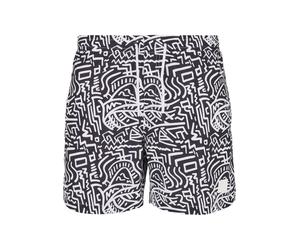 Badeshorts URBAN CLASSICS "Urban Classics Herren Pattern Swim Shorts", Herren, Gr. S, US-Größen, schwarz-weiß (signs aop), 100% Polyester, Badehosen Badeshorts (47226719-S) signs aop