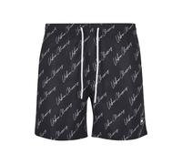 Badeshorts URBAN CLASSICS "Urban Classics Herren Pattern Swim Shorts", Herren, Gr. S, US-Größen, schwarzscriptlogo, 100% Polyester, Badehosen Badeshorts (31361207-S) schwarzscriptlogo