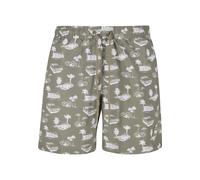 Badeshorts URBAN CLASSICS "Urban Classics Herren Pattern Swim Shorts", Herren, Gr. XXL, US-Größen, paleolive, weiß, 100% Polyester, Badehosen Badeshorts (58640600-XXL) paleolive, weiß